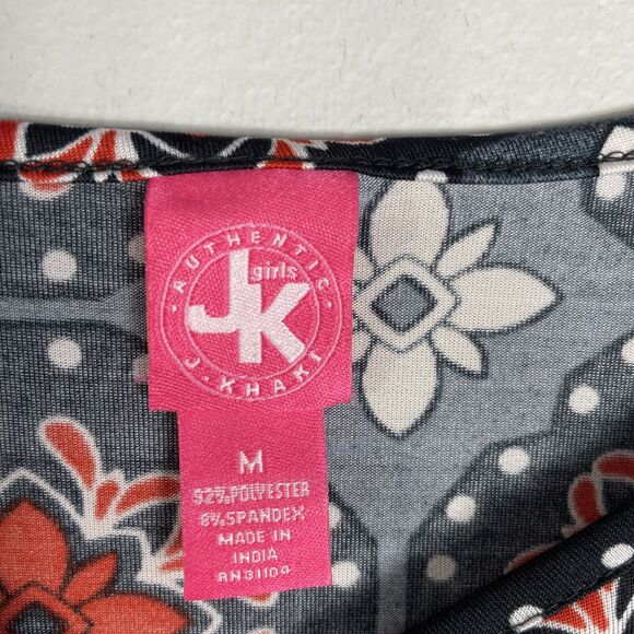 J Khaki JK Girls Authentic Long Sleeve A Line Dress Size M Black Floral Print - Picture 2 of 10